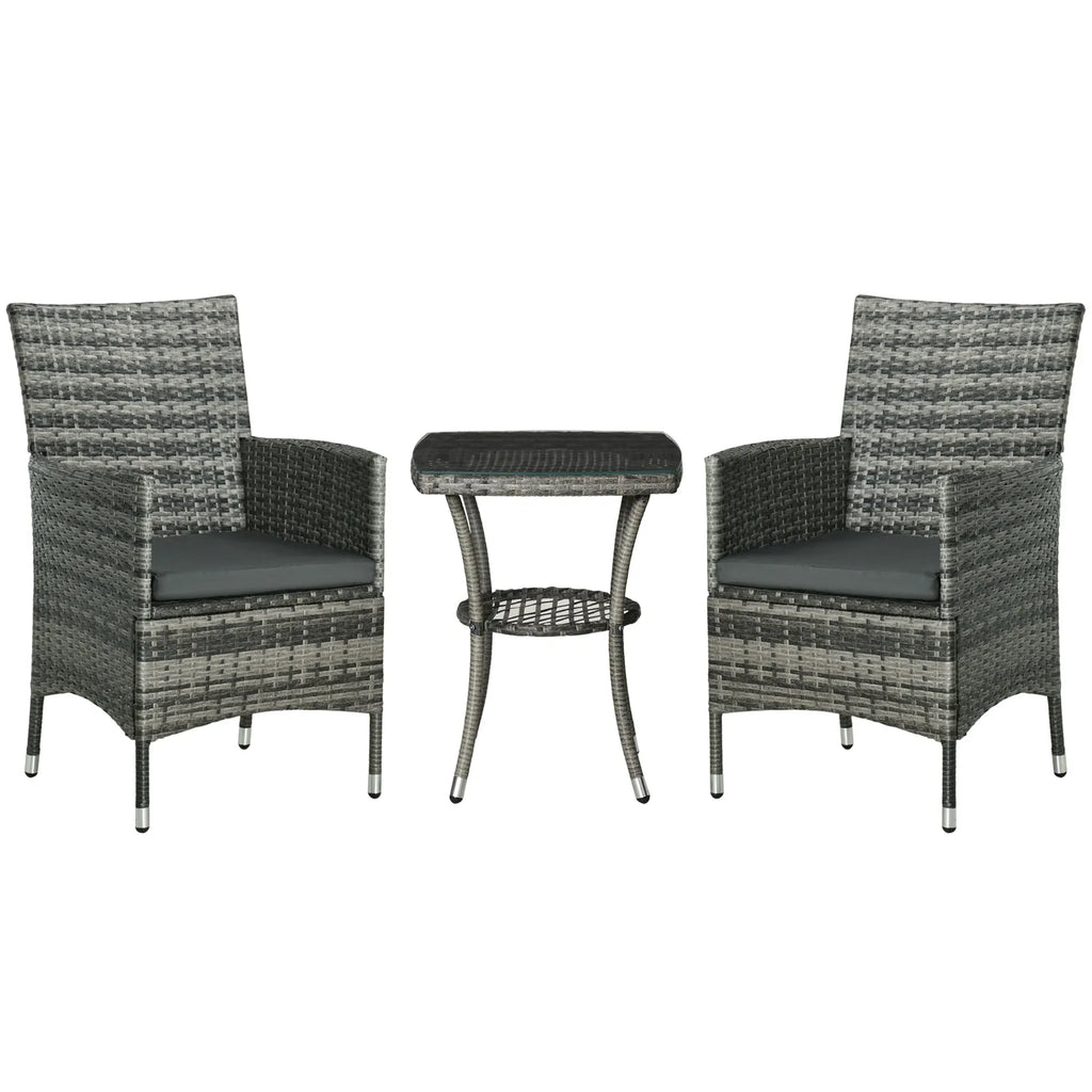 3-Piece Rattan Bistro Set — Wicker Garden Chairs & 2-Tier Coffee Table for Patio & Balcony