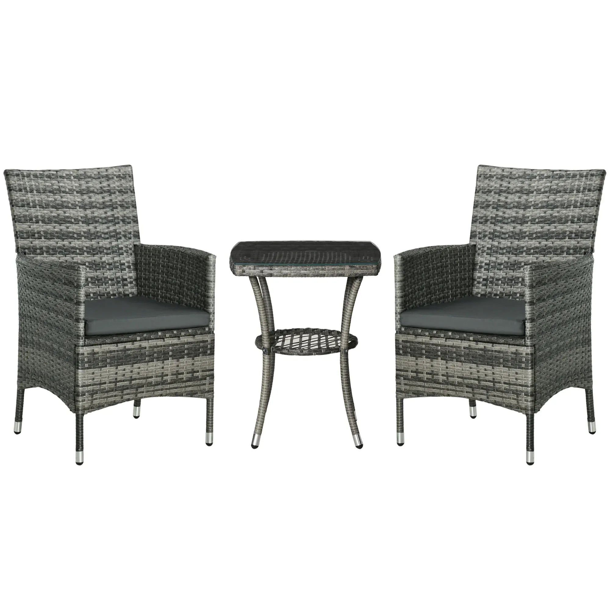 3-Piece Rattan Bistro Set — Wicker Garden Chairs & 2-Tier Coffee Table for Patio & Balcony