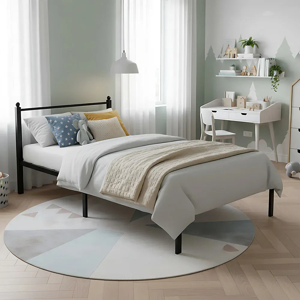 3ft1 Single Metal Bed Frame with Headboard — Steel Slats, Underbed Storage, Easy Assembly