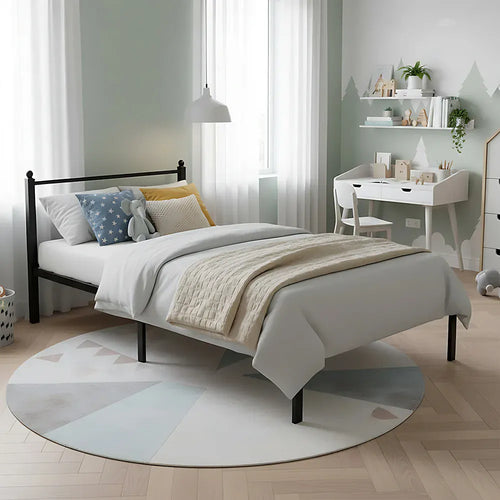 3ft1 Single Metal Bed Frame with Headboard — Steel Slats, Underbed Storage, Easy Assembly
