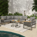 5-6 Seater Garden Furniture Set, Rope Woven Outdoor Corner Sofa with Matching Armchair, 2 Nesting Tempered Glass Coffee Tables