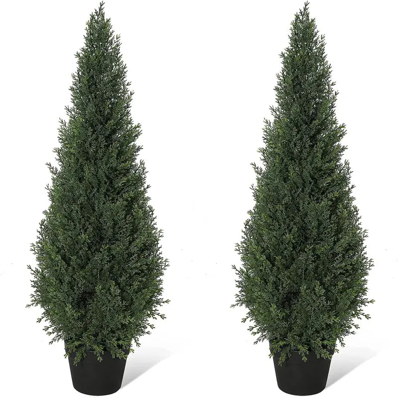 Artificial Cedar Tree | Set of 2 | 3ft, 4ft & 5ft | UV-Resistant Faux Topiary for Garden, Patio & Home