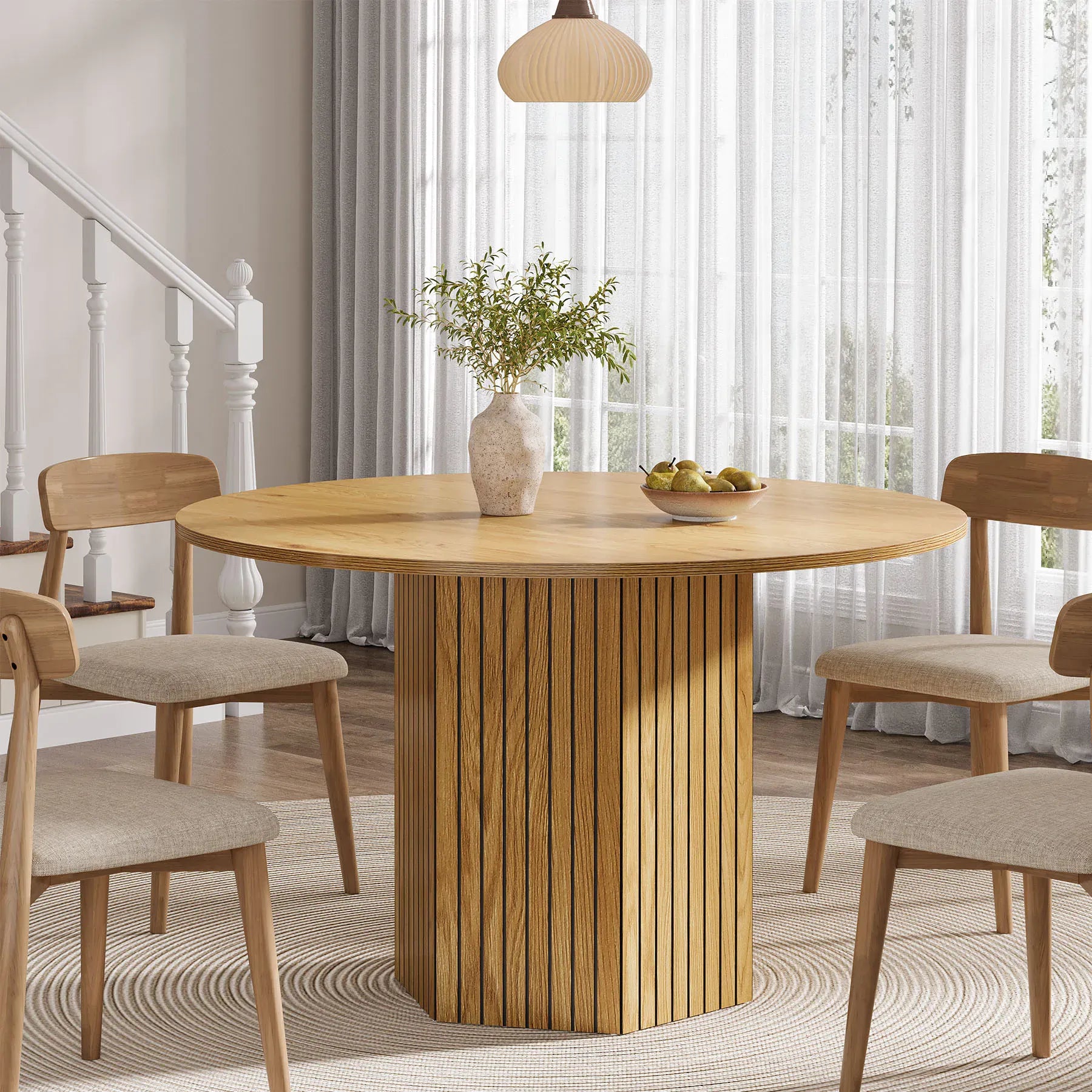 Round Dining Table for 4–6 — 47 Inch Farmhouse Circle Table with Hourglass Metal Base
