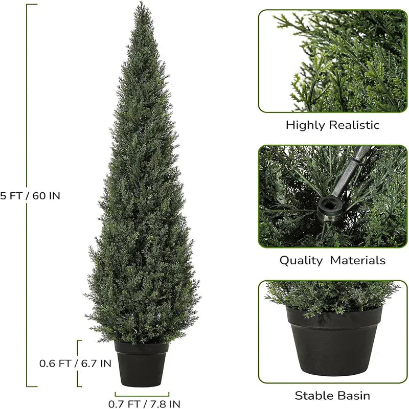 Artificial Cedar Tree | Set of 2 | 3ft, 4ft & 5ft | UV-Resistant Faux Topiary for Garden, Patio & Home