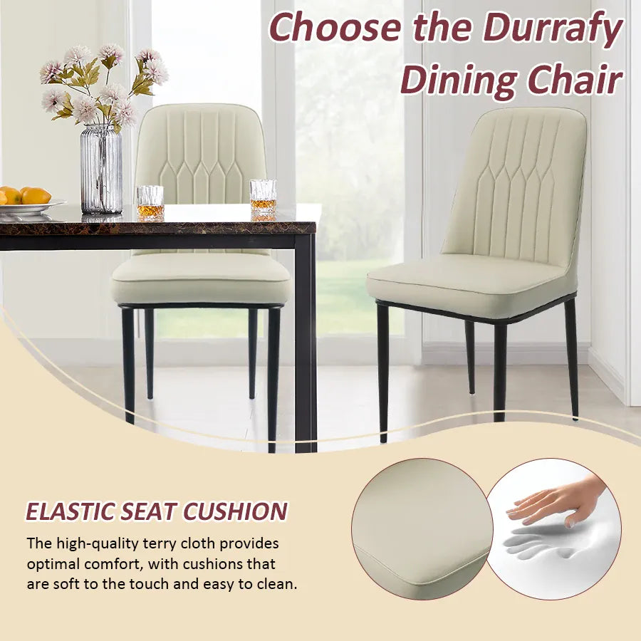 Durrafy Modern High Back Dining Chairs | Set of 2 | Faux Leather | Light Grey & White