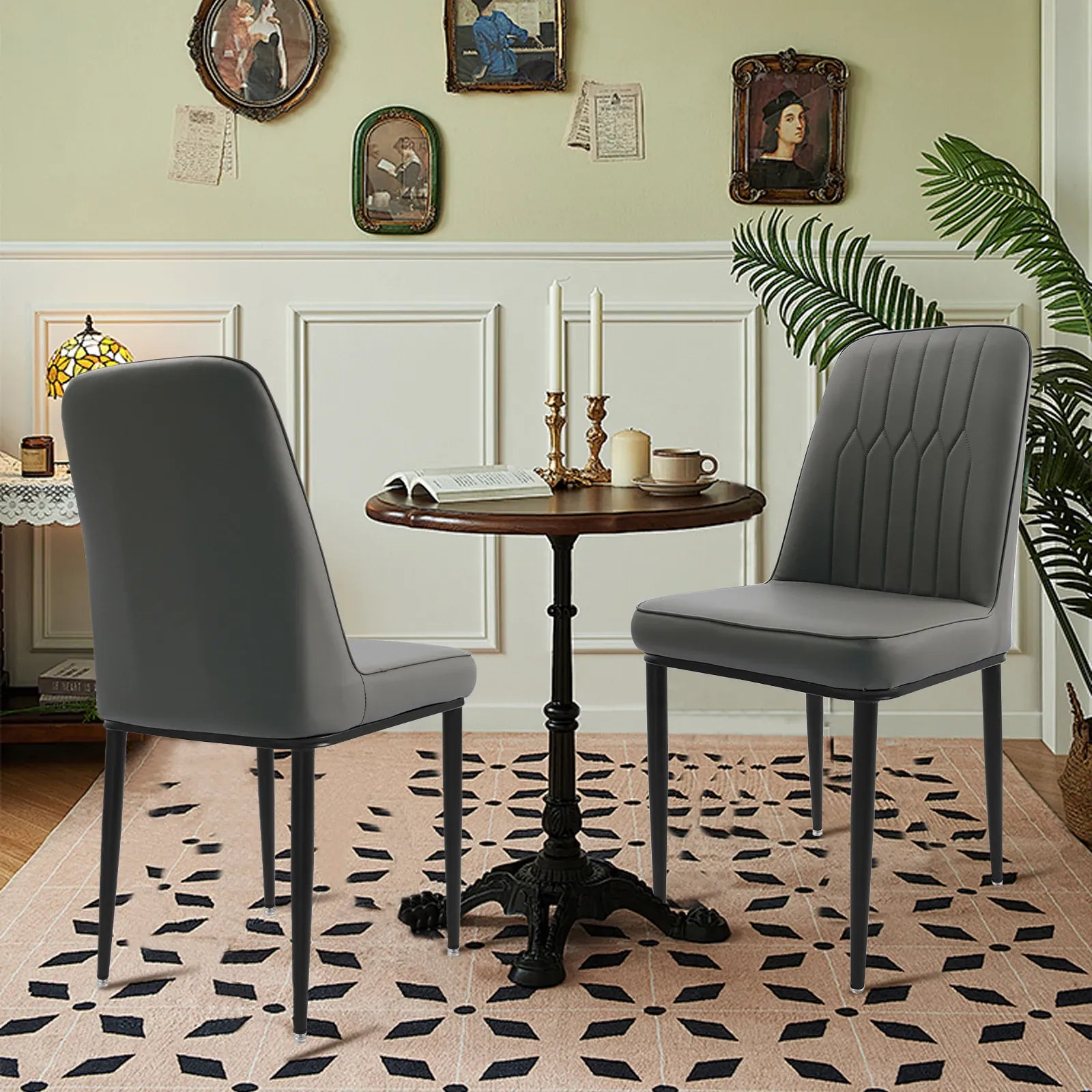 Durrafy Modern High Back Dining Chairs | Set of 2 | Faux Leather | Light Grey & White