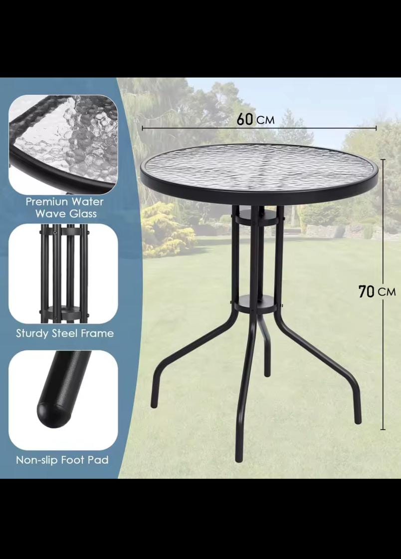 3 Piece Patio Set – Glass Top Table & Stackable Chairs