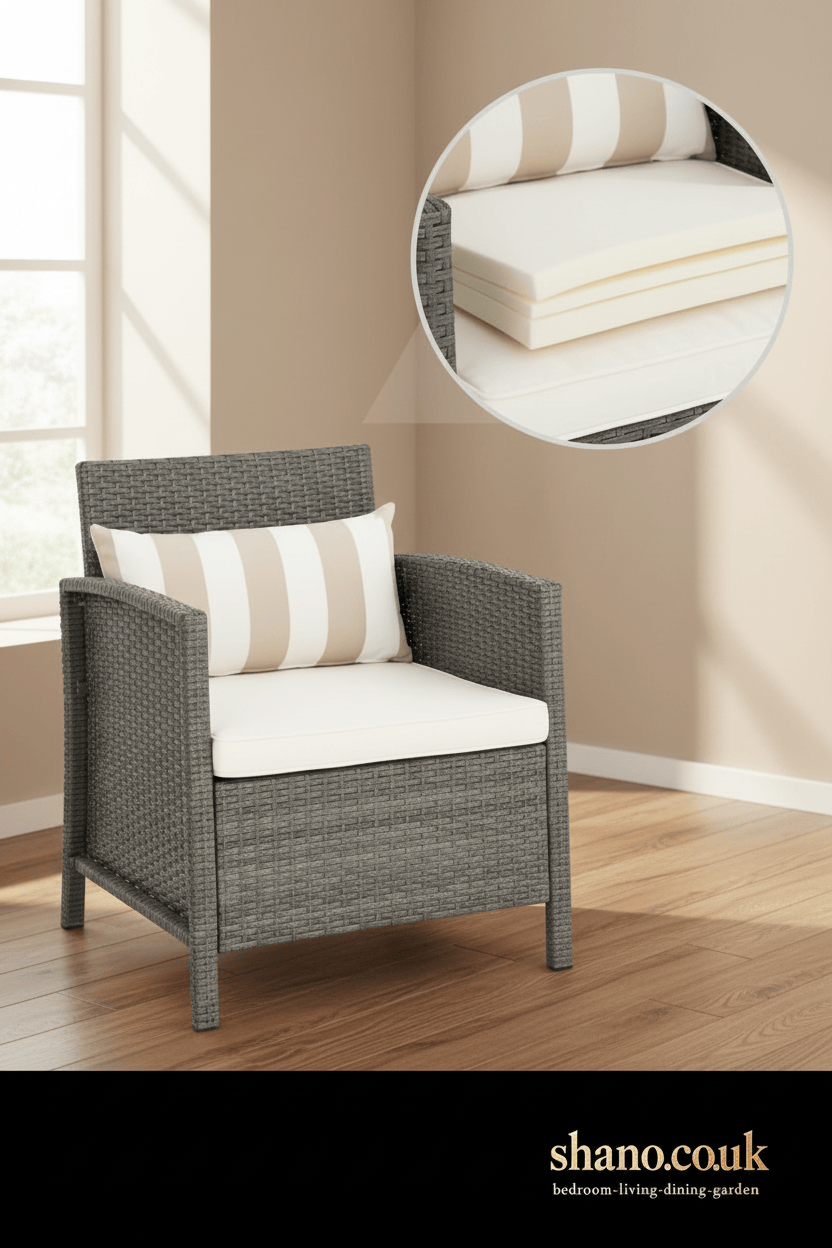 3-Piece Rattan Bistro Set — 2 Wicker Chairs with Washable Cushions & Coffee Table, Brown Beige or Grey Beige