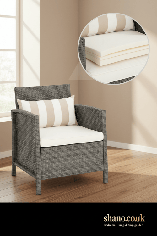 3-Piece Rattan Bistro Set — 2 Wicker Chairs with Washable Cushions & Coffee Table, Brown Beige or Grey Beige