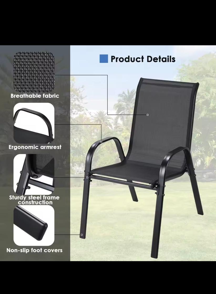 3 Piece Patio Set – Glass Top Table & Stackable Chairs