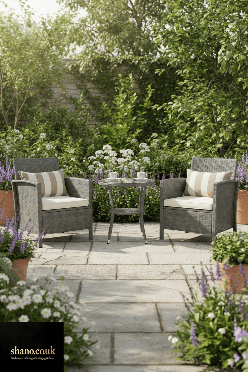 3-Piece Rattan Bistro Set — 2 Wicker Chairs with Washable Cushions & Coffee Table, Brown Beige or Grey Beige