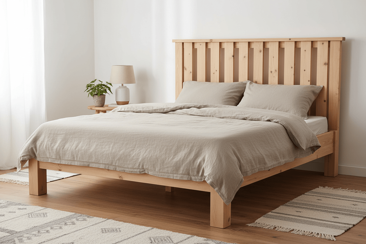 Pine Double Bed Natural With Mattress