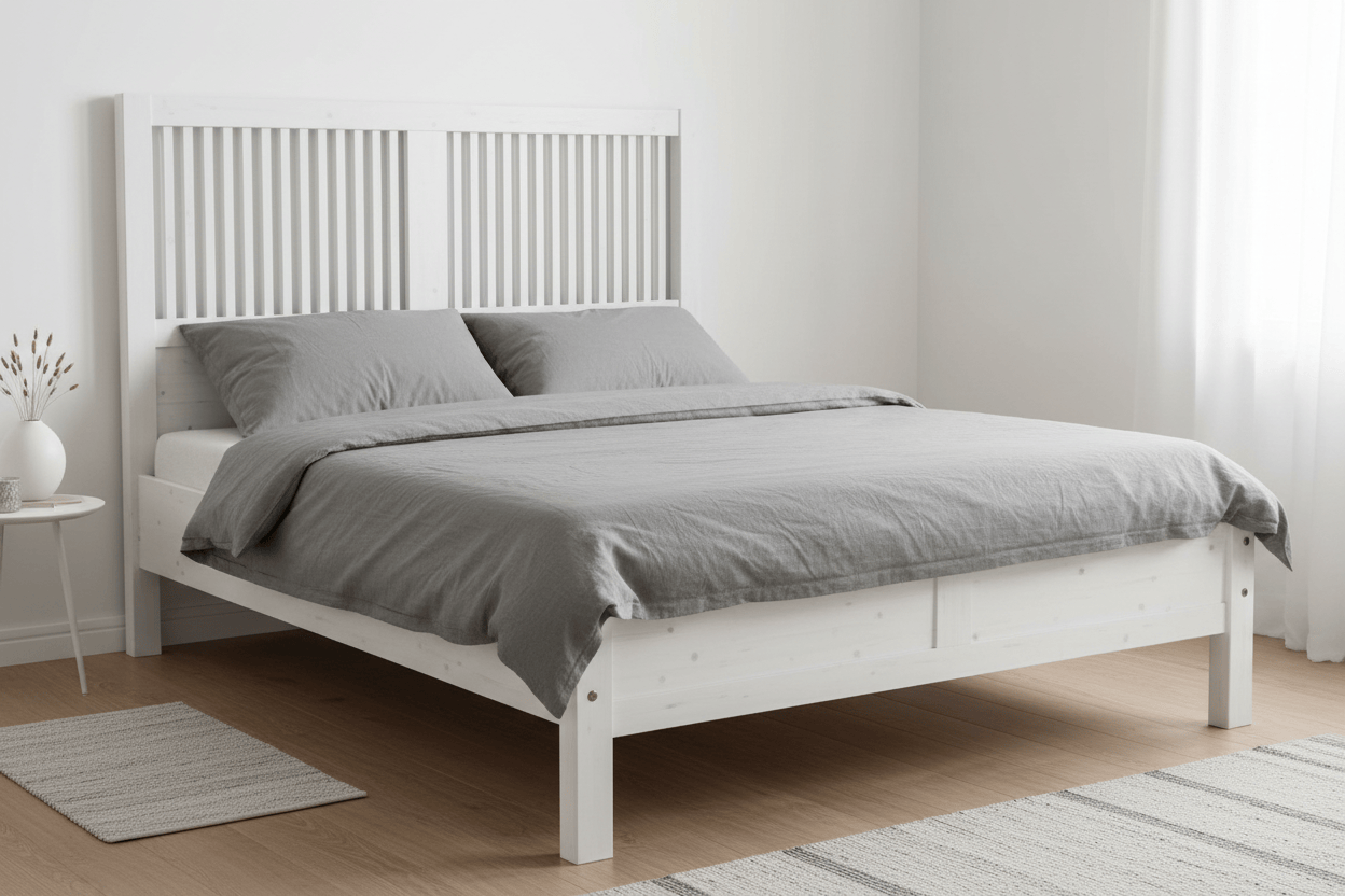 Pine Double Bed White With Mattress
